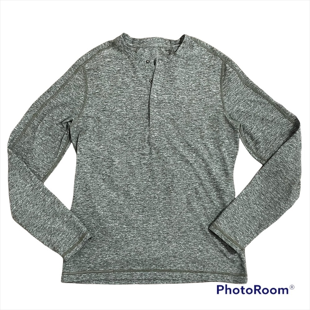 Lululemon Surge Long Sleeve Henley Shirt Heathered Gator Green Rulu Sz S